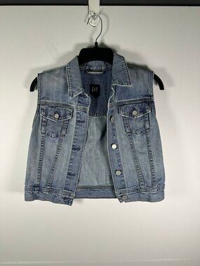 GAP Denim Vest Womens M Faded Light Wash Button Front